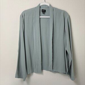 Eileen Fisher Silk Cardigan Size M Green Open Front Long Sleeve Office Luxury